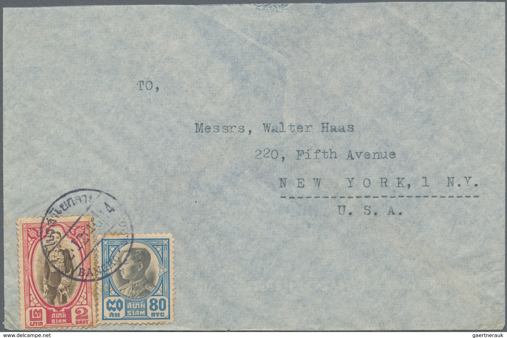 Thailand: 1928 Definitives 80c Black & Pale Blue And 2b. Brown & Carmine Used On Cover (shortened On - Thailand