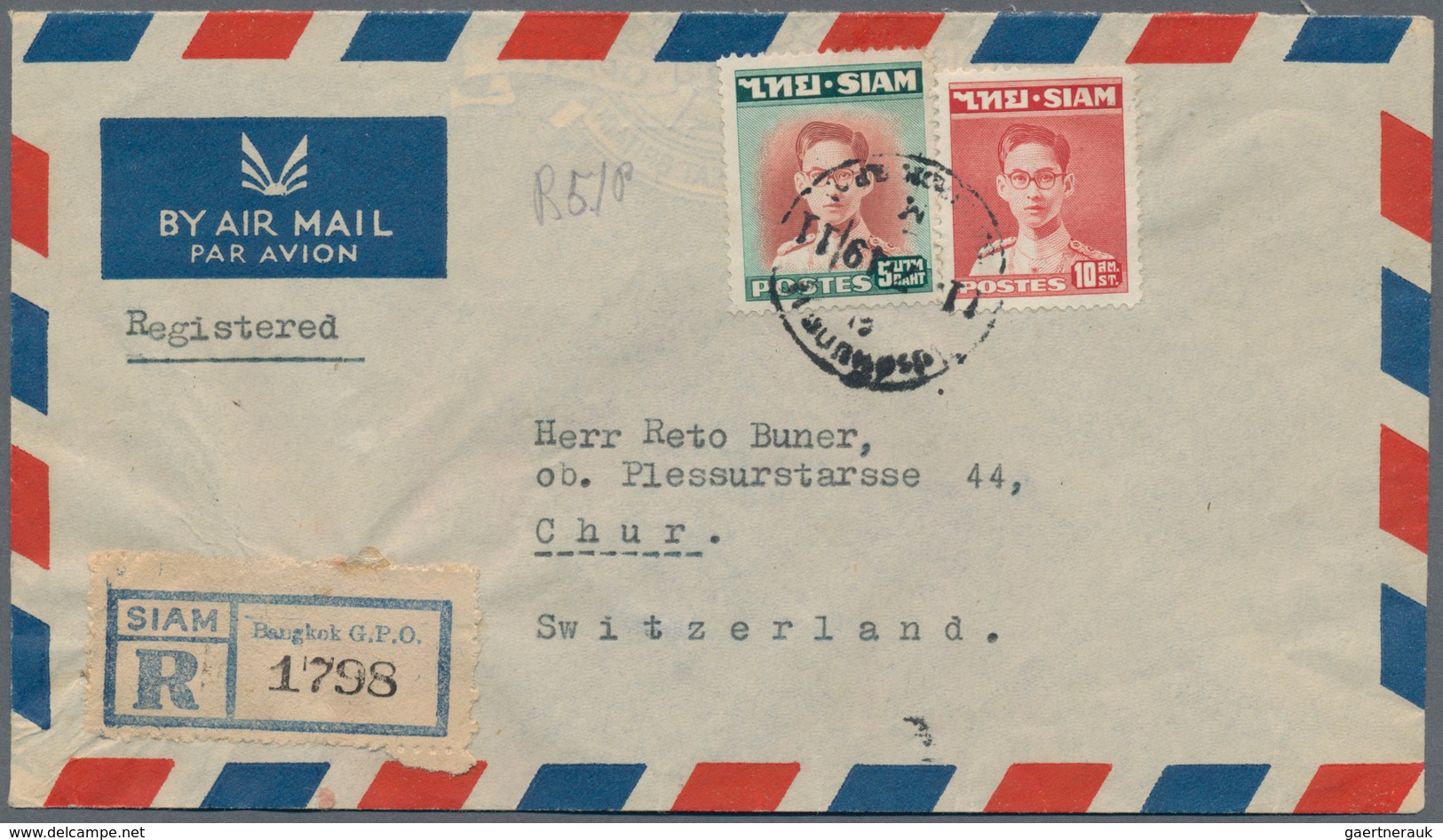 Thailand: 1928/51, Three Airmail Covers To Switzerland (2 Inc. Large A.V.2 Hs., Or Registered) Or To - Thailand