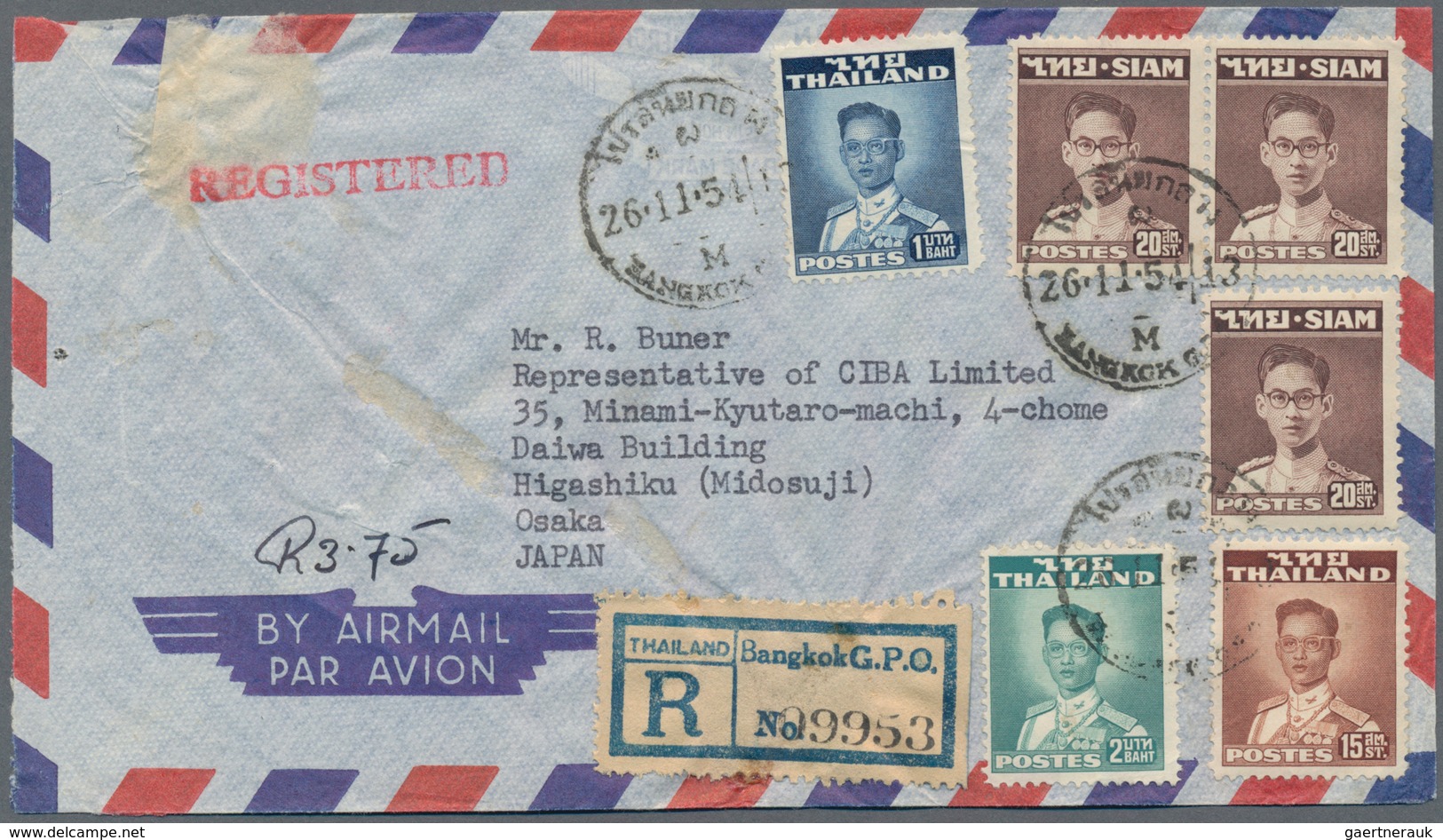 Thailand: 1928/51, Three Airmail Covers To Switzerland (2 Inc. Large A.V.2 Hs., Or Registered) Or To - Thailand