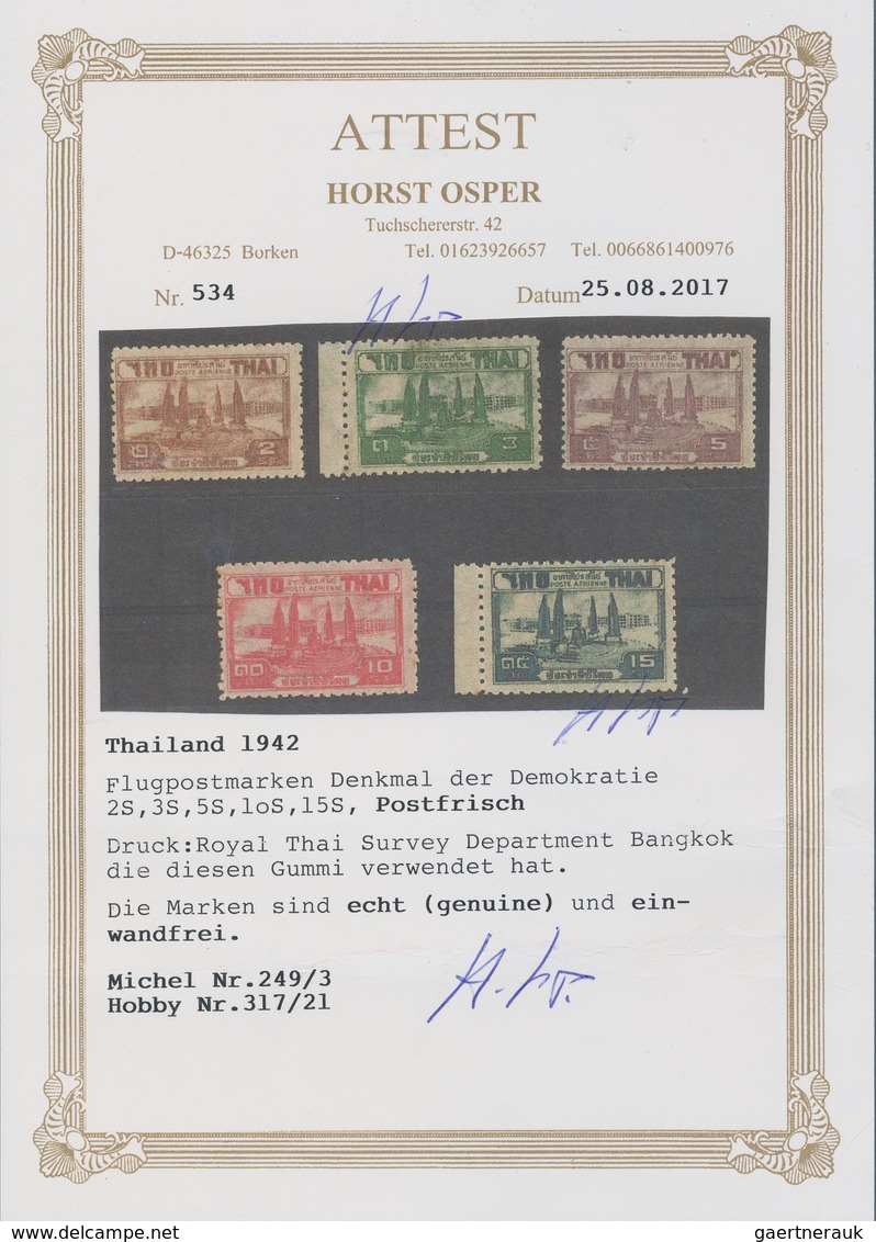 Thailand: 1942, Airmails, Complete Set, Unmounted Mint With Usual Gum, Certificate Osper (Hobby No. - Thailand