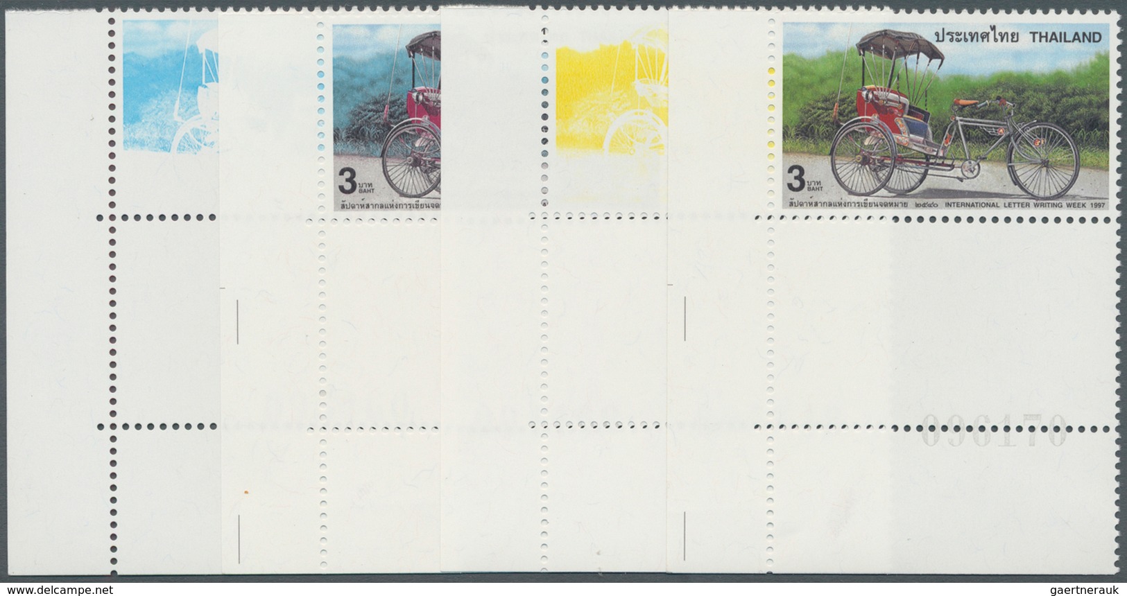 Thailand: 1997. Progressive Proof (9 Phases Inclusive Original) As Vertical Corner Units With Blank - Thailand