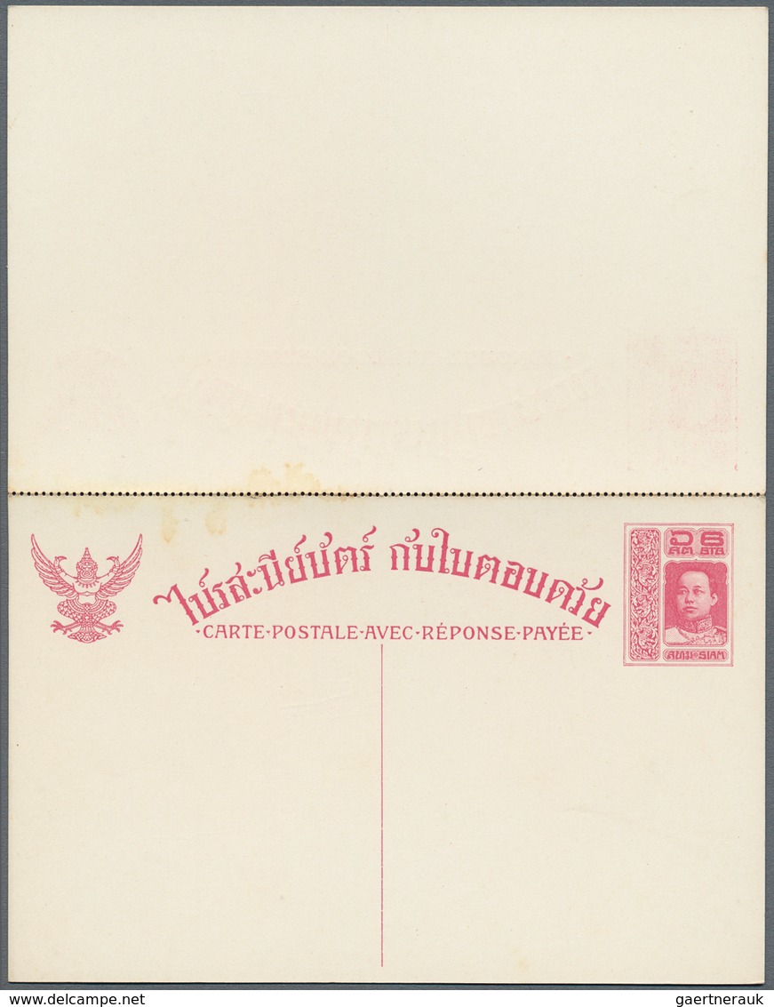 Thailand - Ganzsachen: 1914, stationery cards 2 S., 3 S., 6 S. and 6 S.+6 S. (3) unused mint. Merely