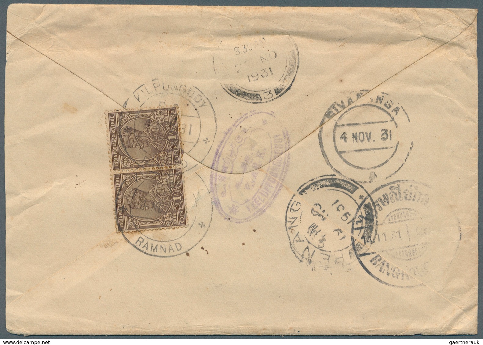 Thailand - Stempel: 1931.MISSENT TO BANGKOK: Cover From India Addressed To Batu Bahat, Johore State, - Thailand