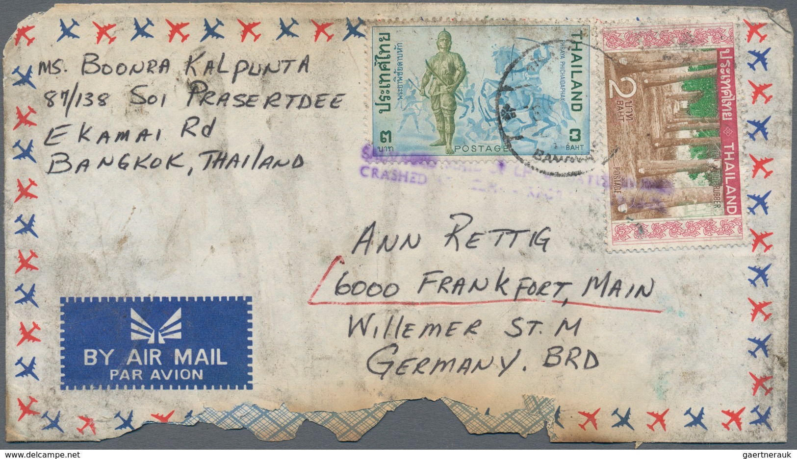 Thailand - Besonderheiten: 1974, Disaster Mail, Bangkok-Delhi-Frankfurt LH645 Flight Crash: Cover Ba - Thailand