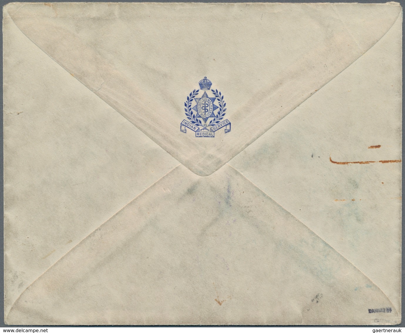 Tibet: 1912, 1/6 T. Light Olive Tied Intaglio Mark To Inland Cover With Embossed Crested Blue Mark O - Sonstige - Asien