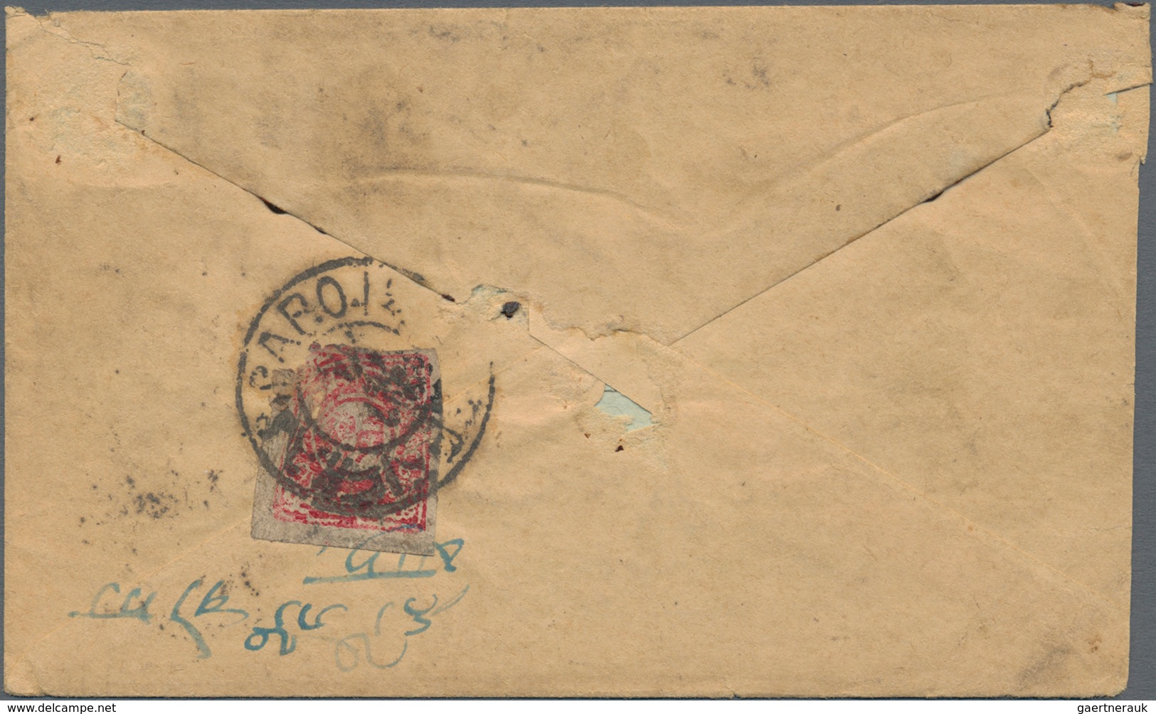 Tibet: 1912, 2/3 T. Carmine Tied "LHASA P.O." To Reverse Of Registered Inland Cover, Stamp Corner Fa - Otros - Asia