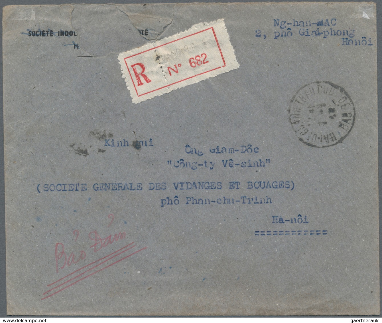 Vietnam-Nord (1945-1975): 1945, VN-ovpt. In Green On 15 C. De Rhodes, A Block Of Six Tied "HANOI CHA - Vietnam