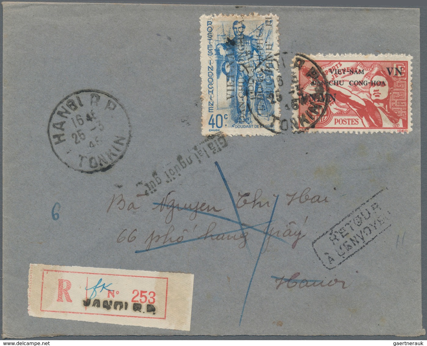 Vietnam-Nord (1945-1975): 1945, VN-ovpt. In Black On Doudart 40 C. Resp. Sports 50 C. Tied "HANOI . - Vietnam