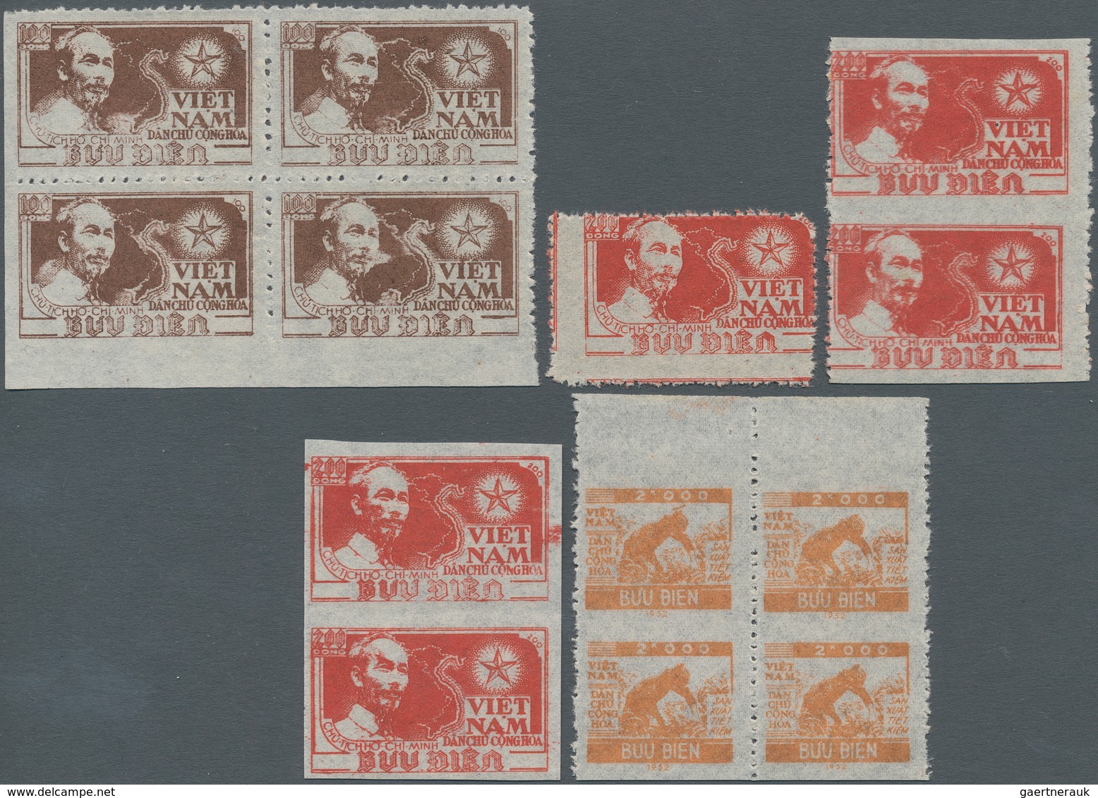 Vietnam-Nord (1945-1975): 1951/1955. Mis-perforations From The 1950's. 100 D Brown (Michel 4 AA), Bl - Viêt-Nam