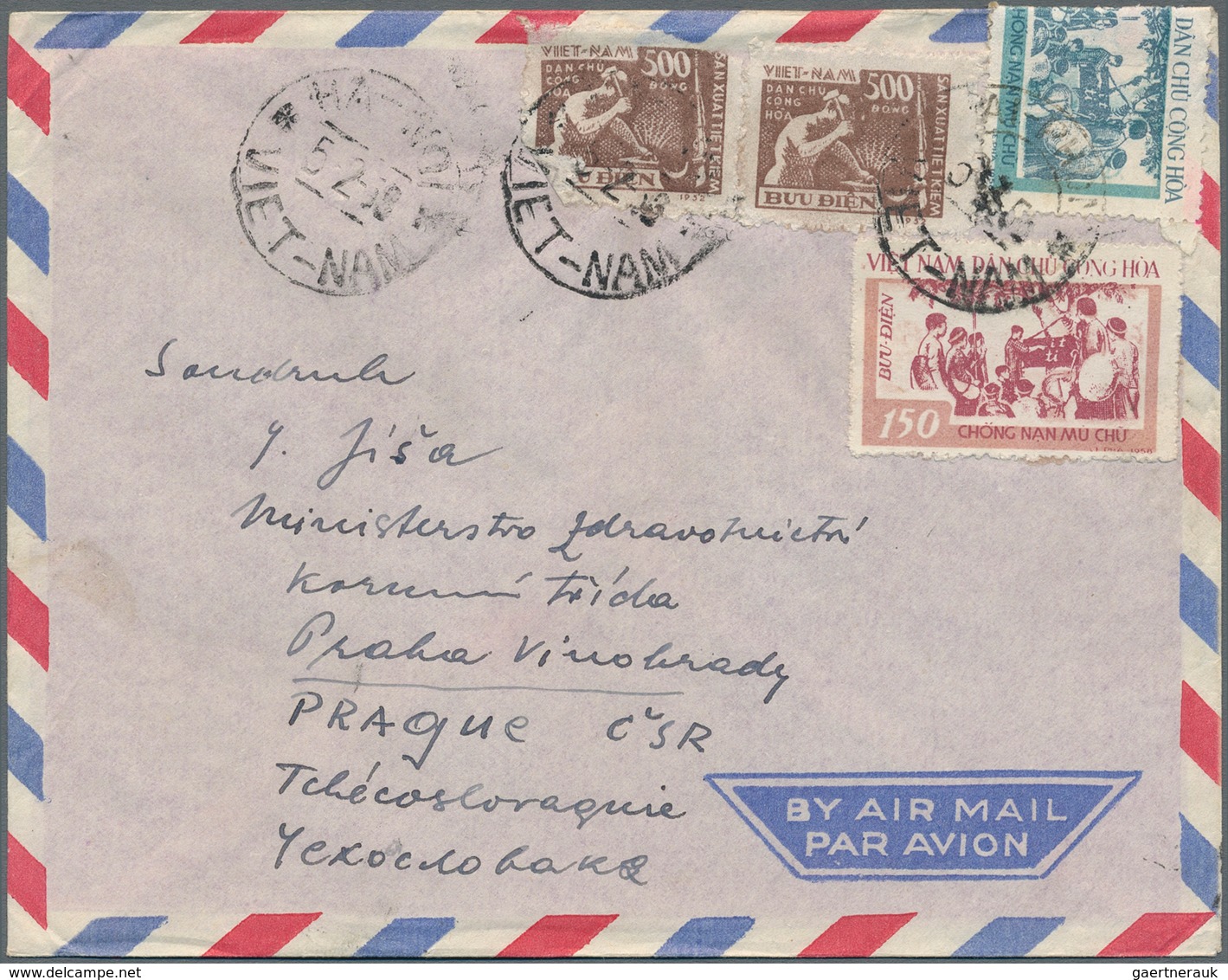 Vietnam-Nord (1945-1975): 1953/1958. Air Mail Coverwith A Mixed Franking Of Michel Nr. 8 (2), 67 And - Vietnam