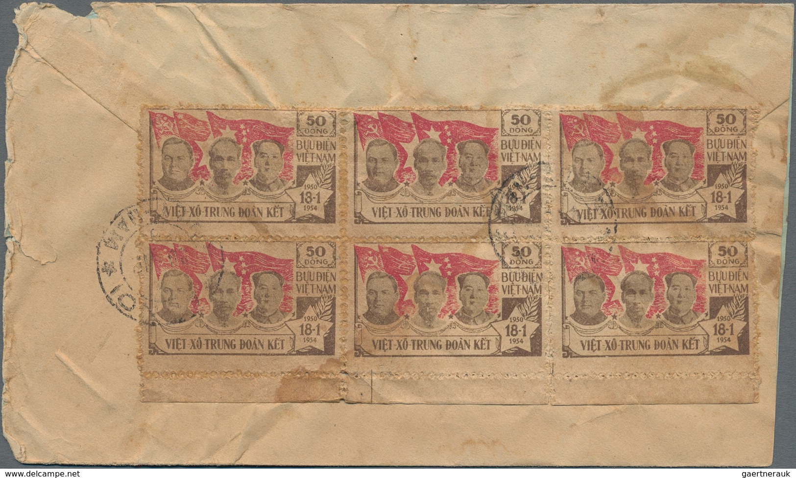 Vietnam-Nord (1945-1975): 1954. Spectacular Multiple Franking Of Michel Nr. 10 From Hanoi To China F - Vietnam