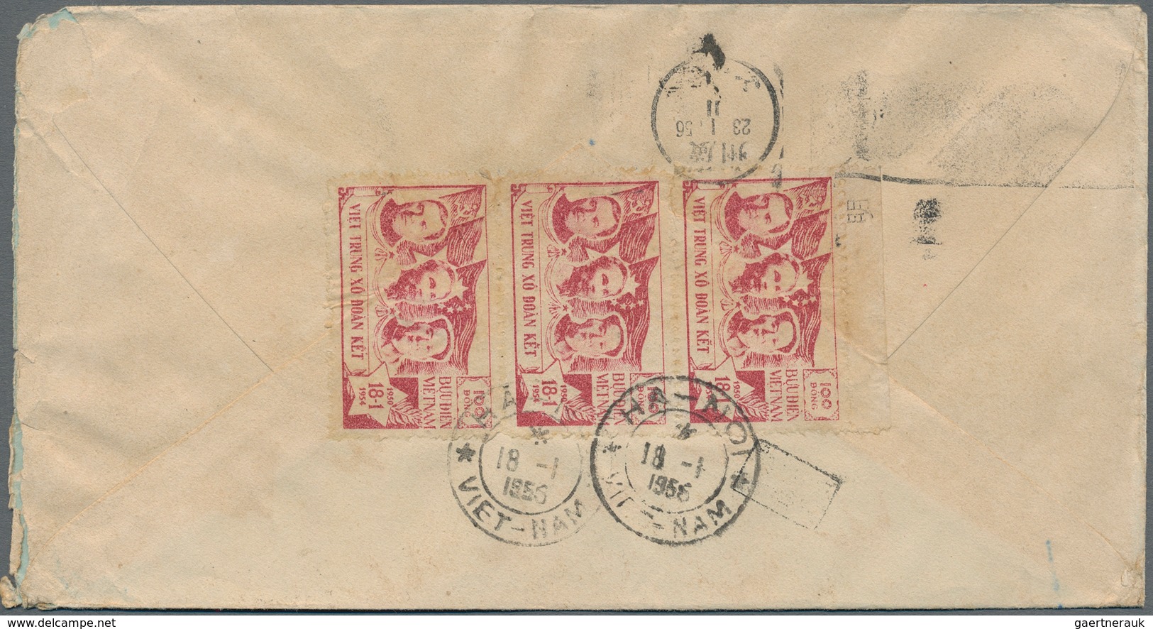 Vietnam-Nord (1945-1975): 1954. Surface Letter With A Multiple Franking Of Michel Nr. 11 From Hanoi - Vietnam