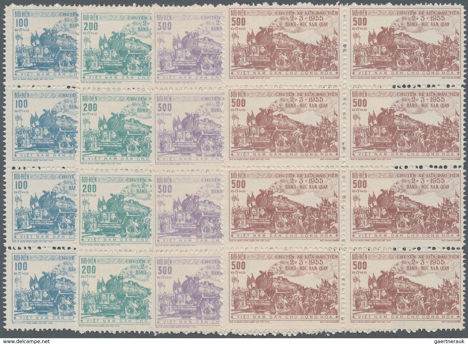 Vietnam-Nord (1945-1975): 1956, Inauguration Of Railway Hanoi - Muc Nam Quan Complete Set Of Four In - Vietnam