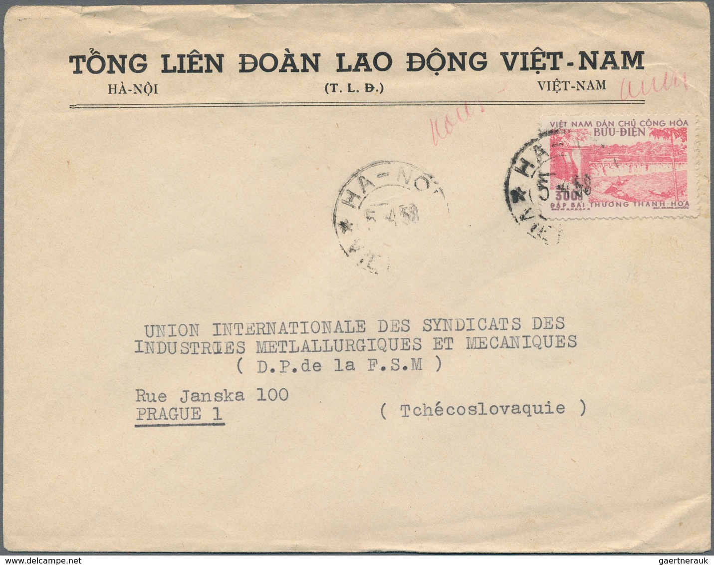 Vietnam-Nord (1945-1975): 1956. Surface Business Letter With A Single Franking Of Michel Nr. 52 In P - Vietnam