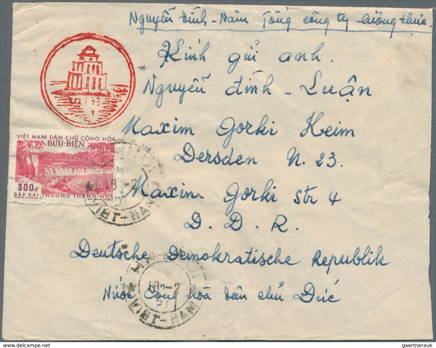 Vietnam-Nord (1945-1975): 1956. Surface Letter With A Single Franking Of Michel Nr. 52A Sent To East - Vietnam