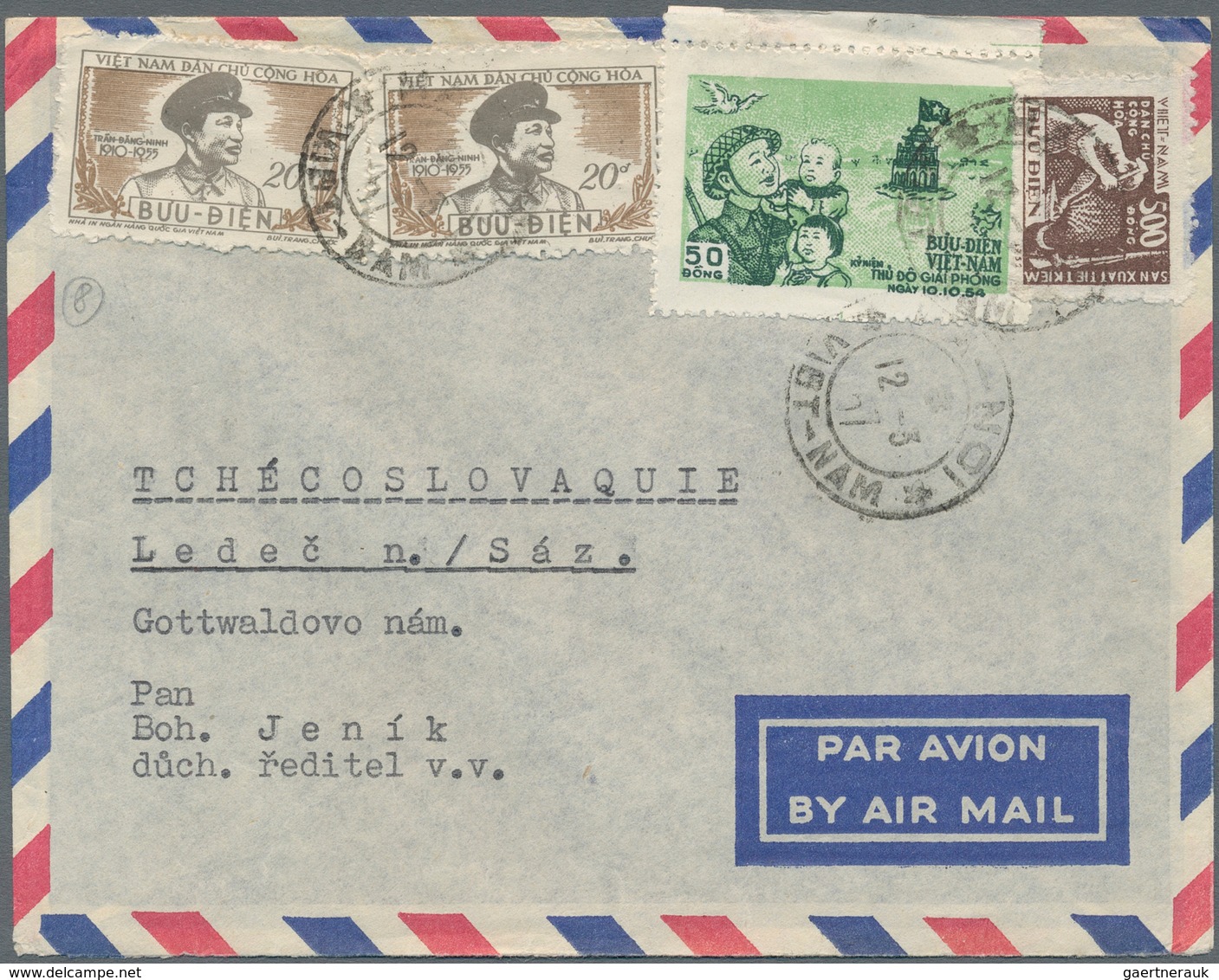 Vietnam-Nord (1945-1975): 1957. Air Mail Letter With A Mixed Franking Of Michel Nr. 8, 24 And 44 (2) - Vietnam