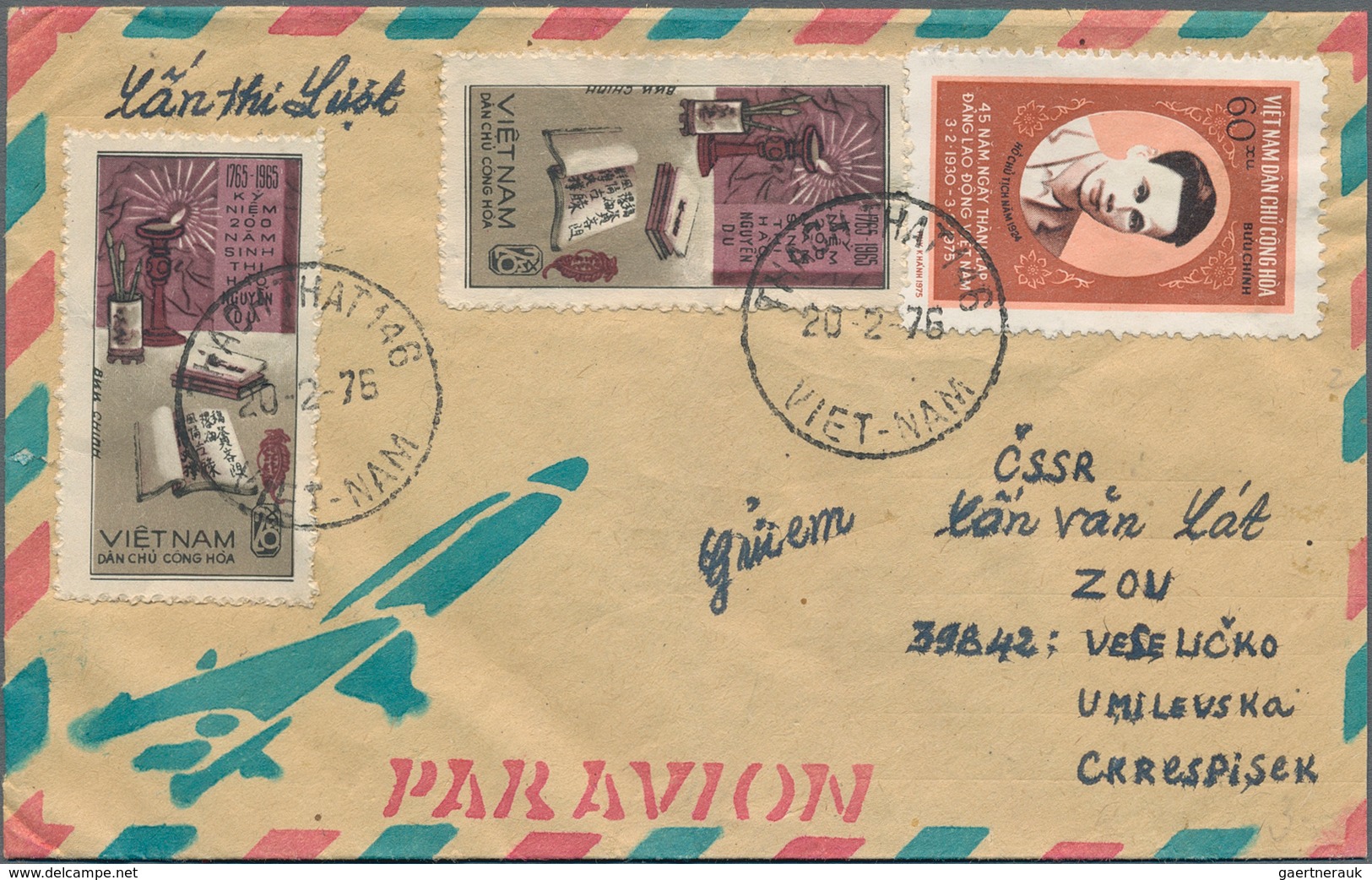 Vietnam-Nord (1945-1975): 1960/1975. A) Letter From The Women Union Franked With A Mixed Franking Of - Vietnam