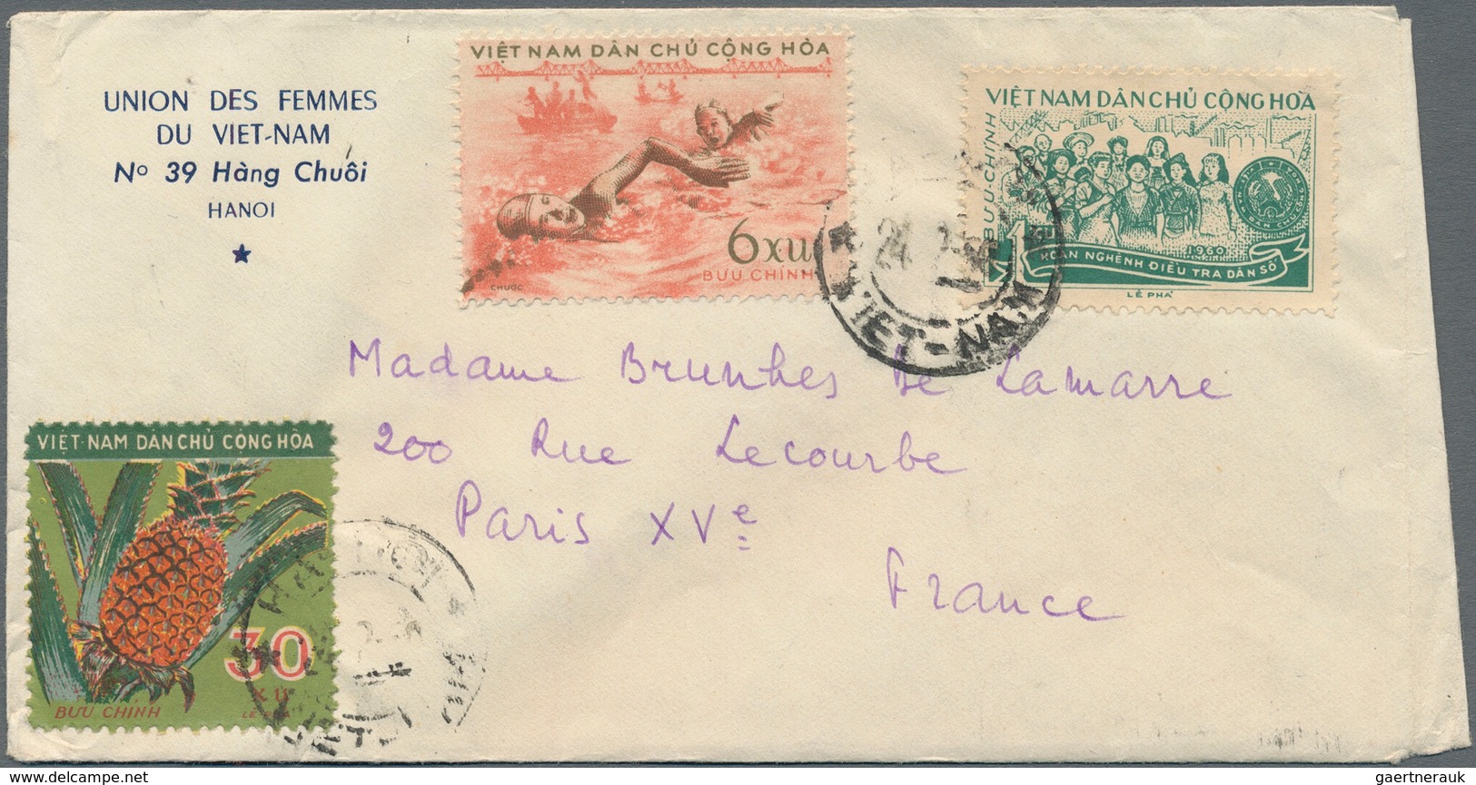 Vietnam-Nord (1945-1975): 1960/1975. A) Letter From The Women Union Franked With A Mixed Franking Of - Vietnam