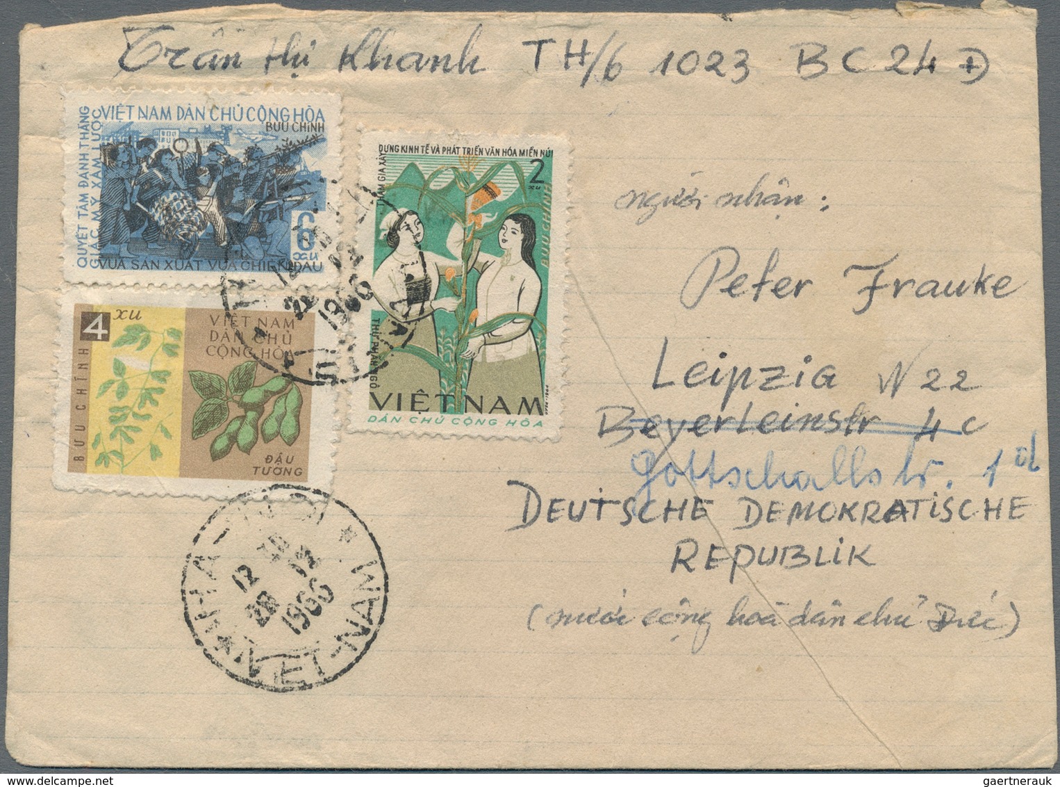 Vietnam-Nord (1945-1975): 1966/1968: Mixed Frankings: A) Envelope, Homemade From A Writing Pad From - Vietnam
