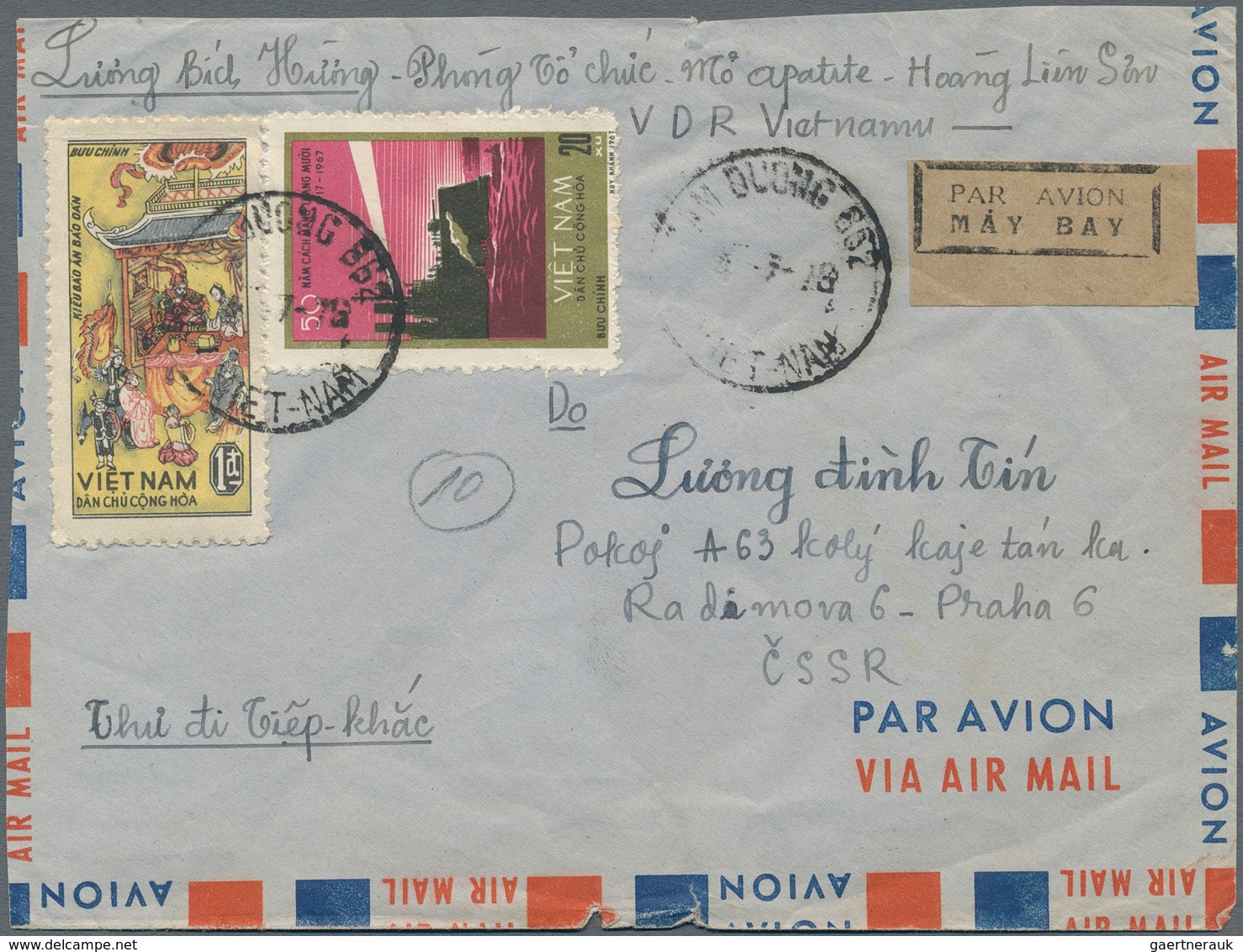 Vietnam-Nord (1945-1975): 1967/1976: a) Letter of the Vietnamese Women Union with a mixed franking o