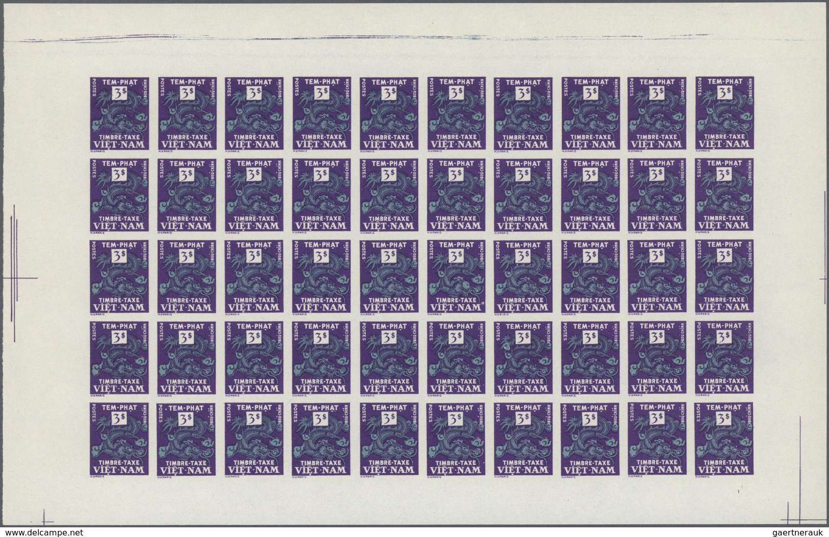 Vietnam-Süd - Portomarken: 1955/1956. 6 panneaux complets de 50 avec marges non dentelés. (non réper