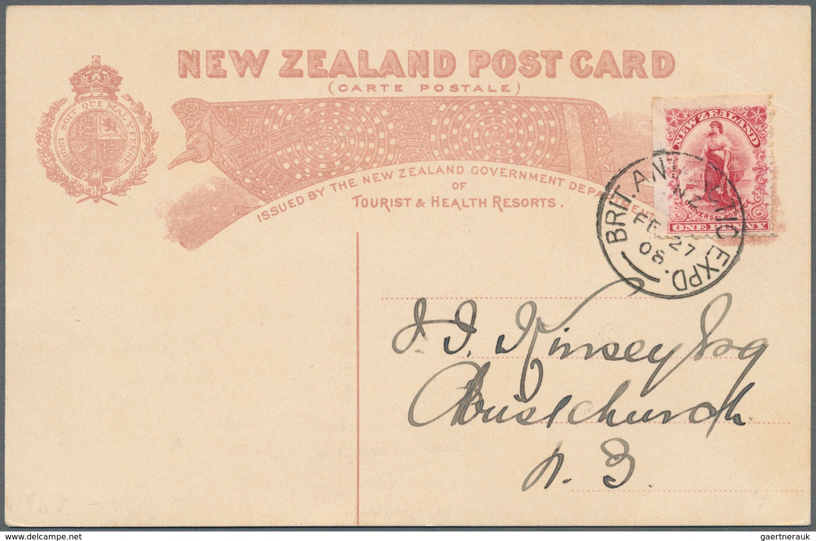 Thematik: Antarktis / Antarctic: 1908, New Zealand. Postmark "BRIT. ANTARCTIC EXPD. FE 27 08" On Add - Andere & Zonder Classificatie