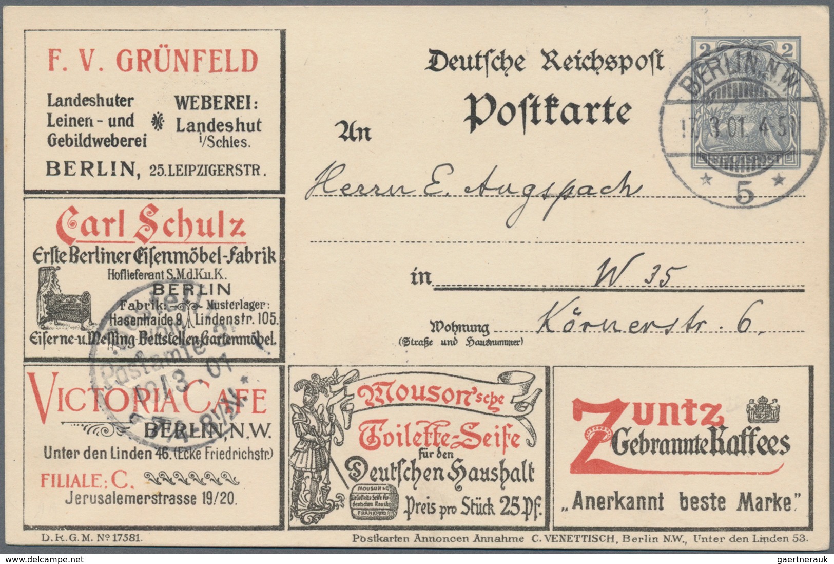 Thematik: Anzeigenganzsachen / Advertising Postal Stationery: 1901/1906, Partie Mit 5 Gebrauchten An - Unclassified