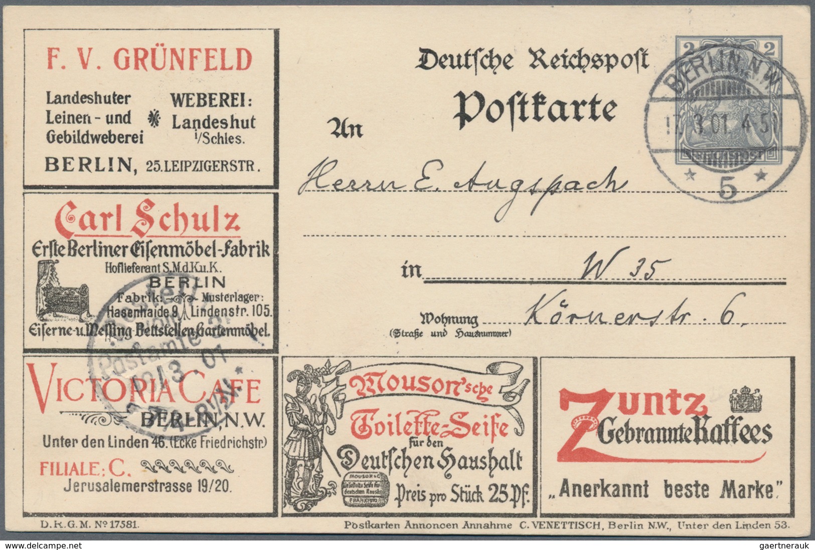 Thematik: Anzeigenganzsachen / Advertising Postal Stationery: 1901/1906, Partie Mit 5 Gebrauchten An - Zonder Classificatie