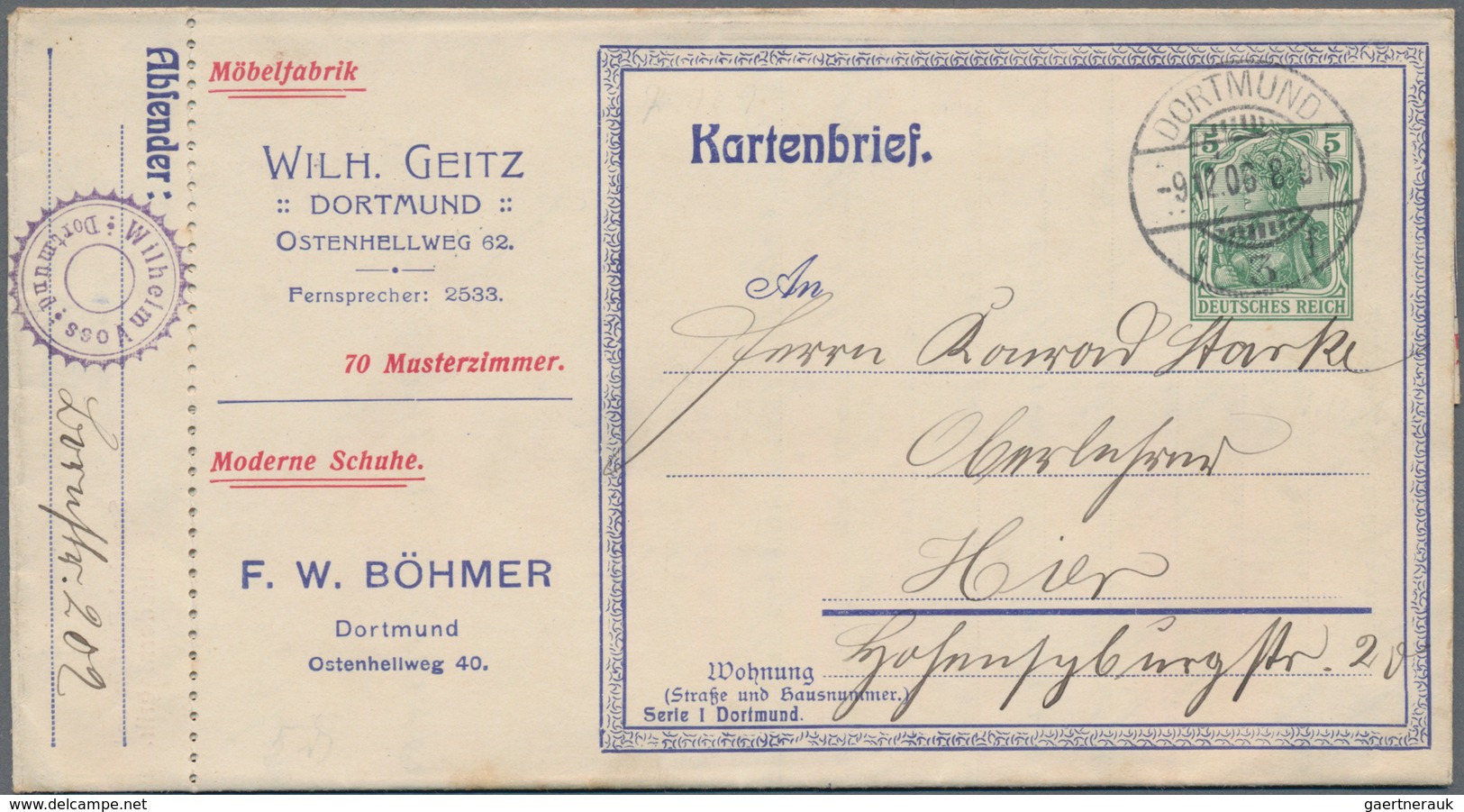 Thematik: Anzeigenganzsachen / Advertising Postal Stationery: 1901/1906, Partie Mit 5 Gebrauchten An - Unclassified