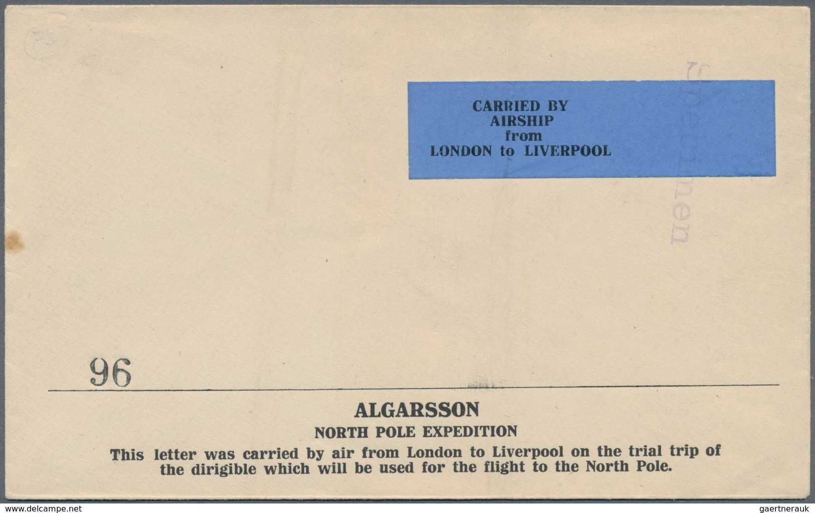 Thematik: Arktis / Arctic: 1924, ALGARSSON NORTH POLE EXPEDITION, Envelope With Blue Label Inscribed - Sonstige & Ohne Zuordnung