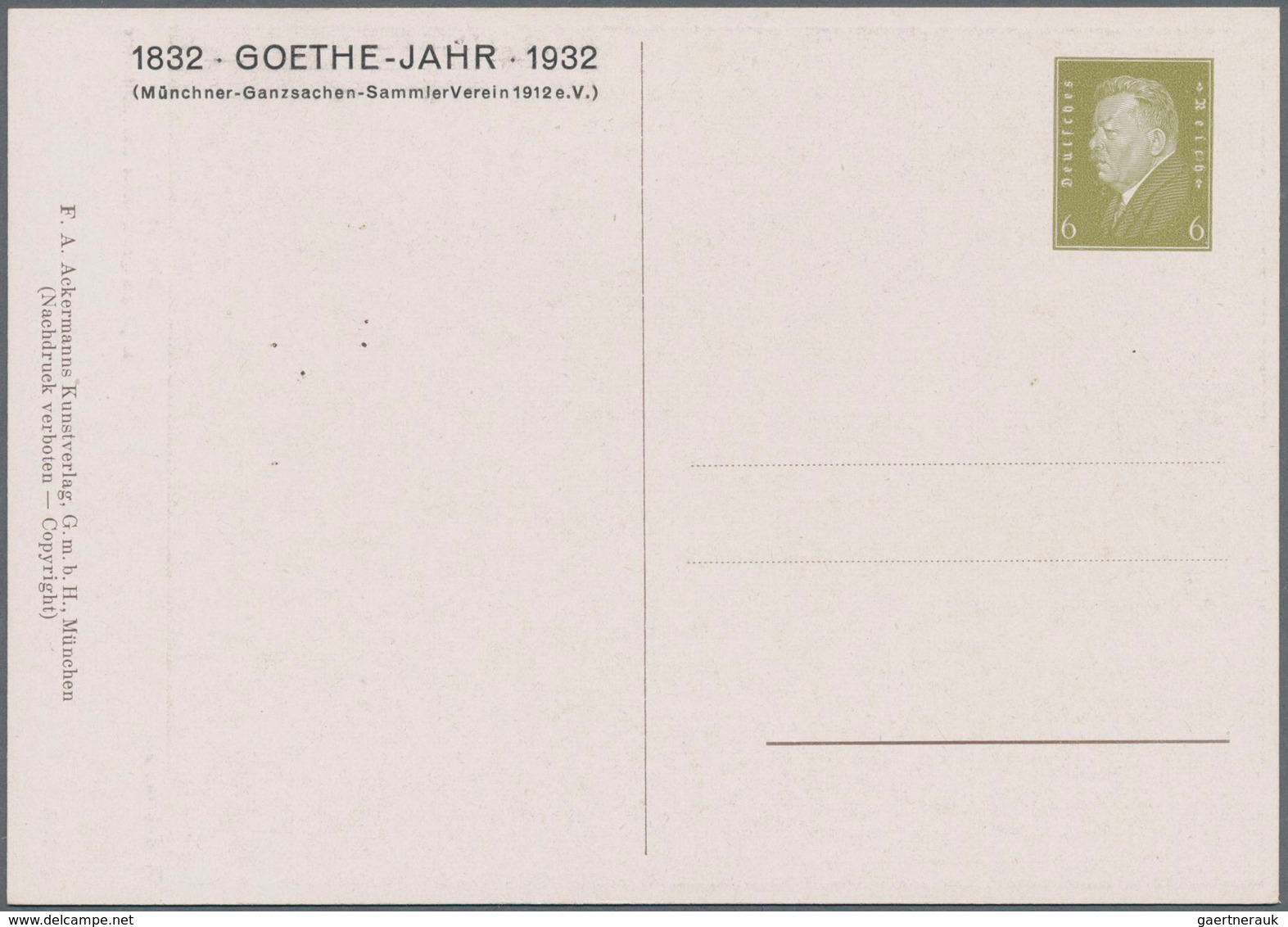 Thematik: Druck-Dichter / Printing-poets: 1932, 6 Pfg. PRIVAT-GANZSACHE "GOETHE JAHR 1932", Kompl. S - Schrijvers