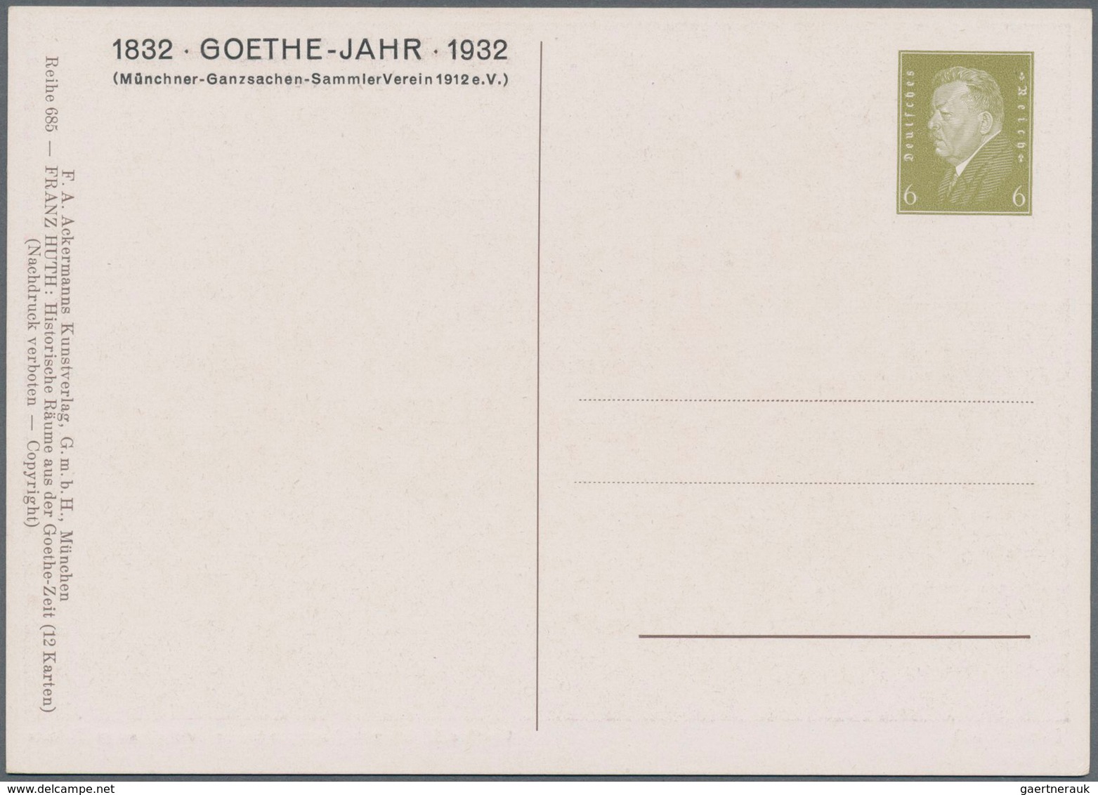 Thematik: Druck-Dichter / printing-poets: 1932, 6 Pfg. PRIVAT-GANZSACHE "GOETHE JAHR 1932", kompl. S