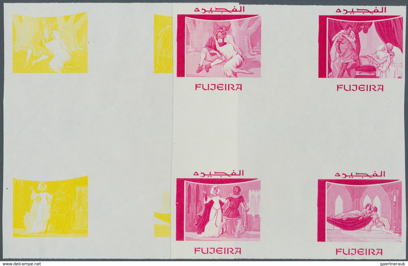 Thematik: Druck-Dichter / Printing-poets: 1969, Fujeira. Progressive Proof In Cross Gutter Blocks Of - Writers