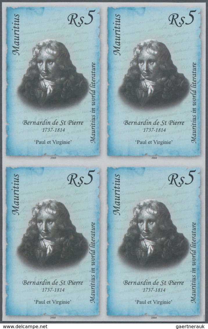 Thematik: Druck-Schriftsteller / Printing-writers, Authors: 2008, Mauritius. IMPERFORATE Block Of 4 - Writers