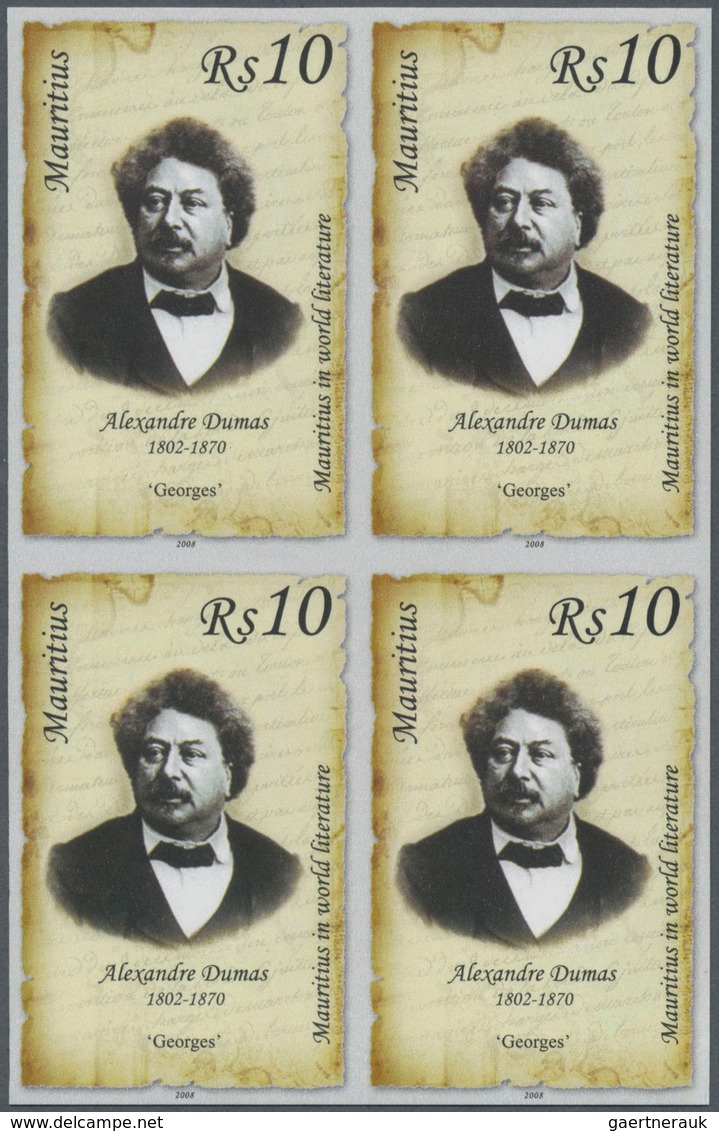 Thematik: Druck-Schriftsteller / Printing-writers, Authors: 2008, Mauritius. IMPERFORATE Block Of 4 - Writers