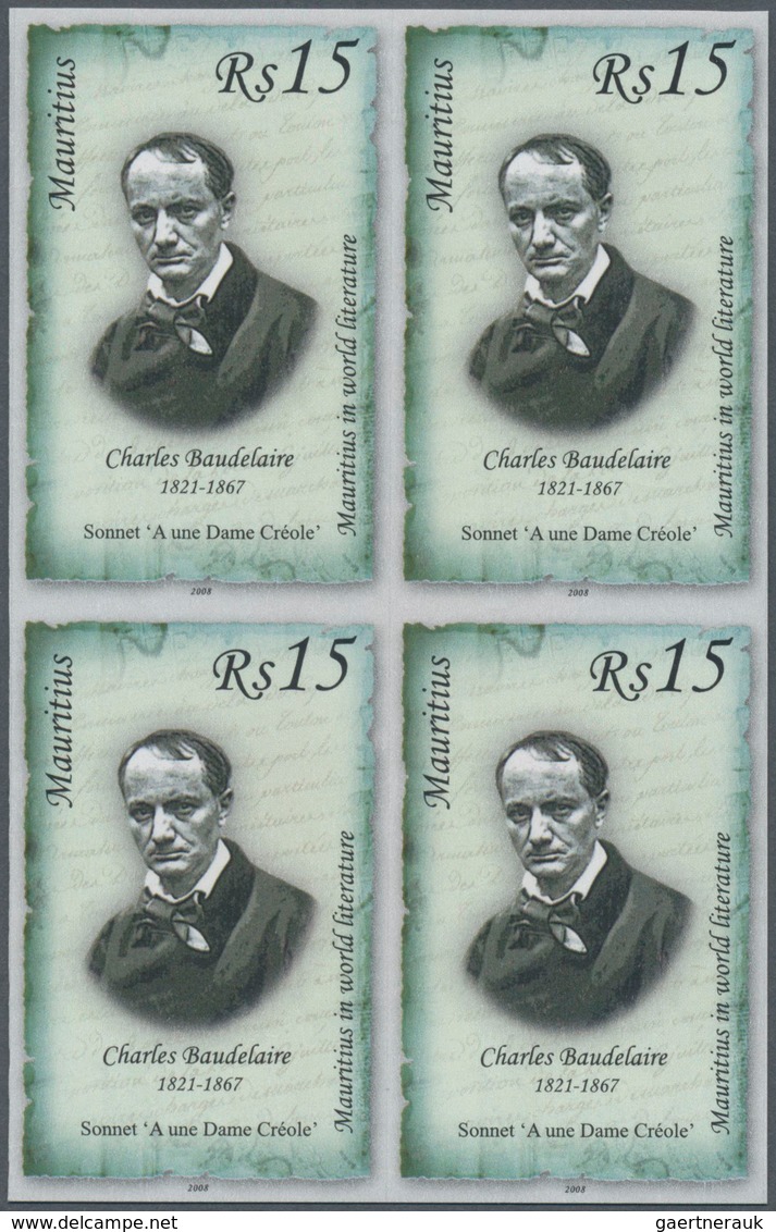 Thematik: Druck-Schriftsteller / Printing-writers, Authors: 2008, Mauritius. IMPERFORATE Block Of 4 - Writers