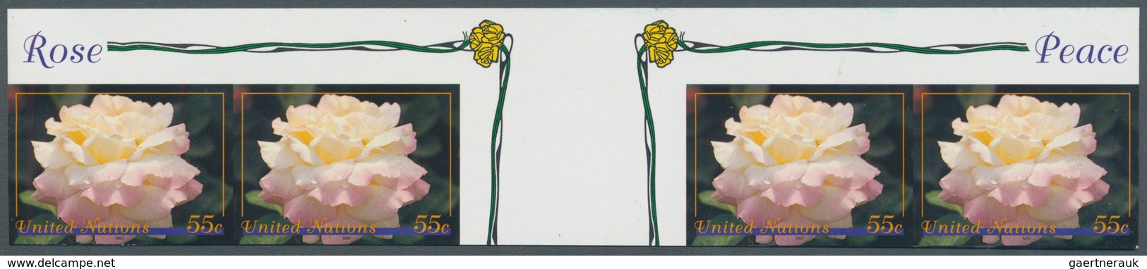 Thematik: Flora-Rosen / Flora-roses: 1997, UN New York. Imperforate Horizontal Gutter Pair With One - Roses