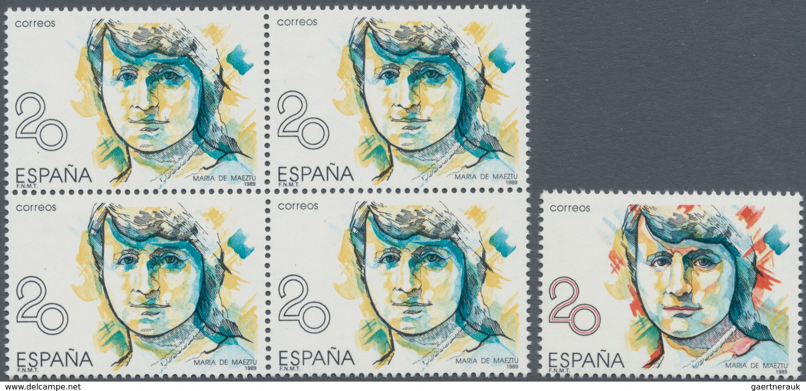 Thematik: Frauen / Women: 1988, SPAIN: Prominent Woman 20pta. ‚Maria De Maeztu‘ With RED COLOUR OMIT - Unclassified