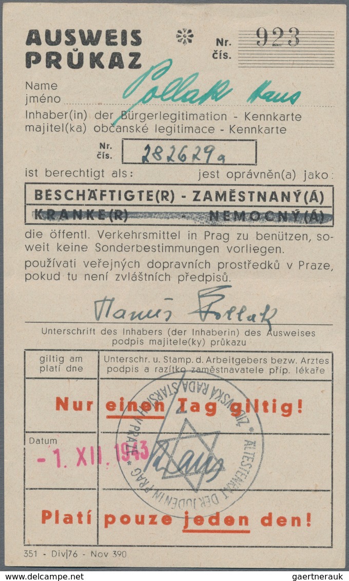 Thematik: Judaika / Judaism: 1943, Böhmen Und Mähren, Zweisprachiger AUSWEIS (dt.-tschechisch) Und B - Sin Clasificación