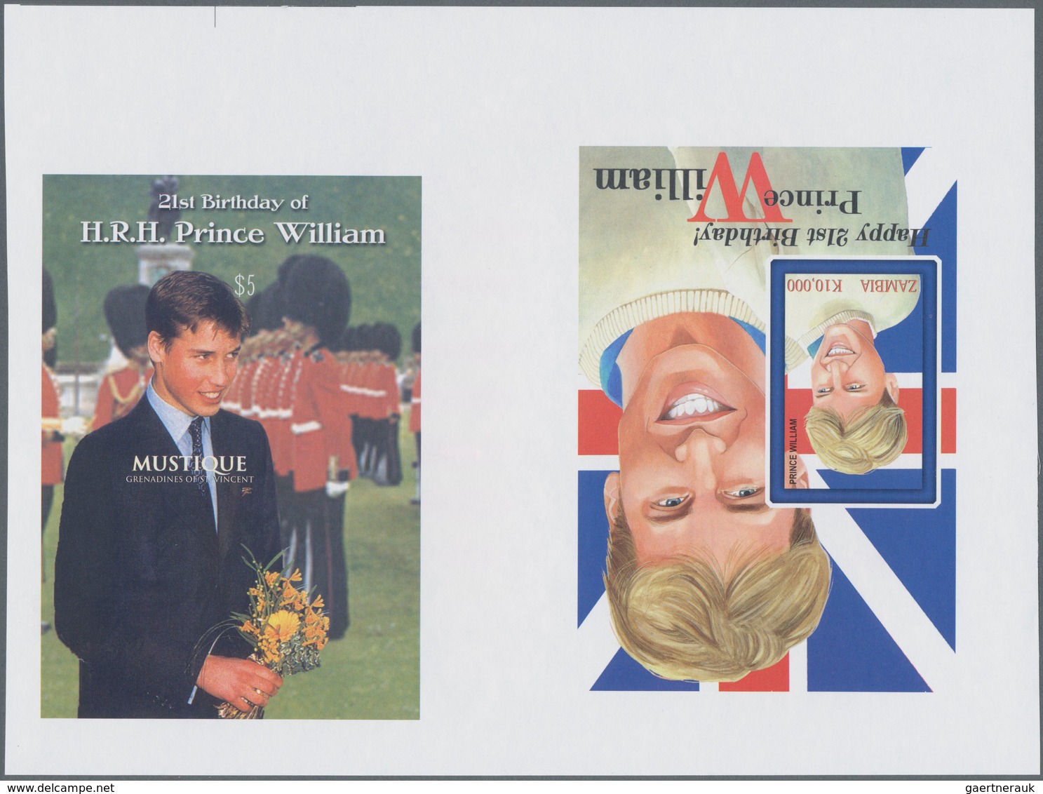 Thematik: Königtum, Adel / Royalty, Nobility: 2003, ZAMBIA And ST. VINCENT/MUSTIQUE: 21st Birthday O - Case Reali