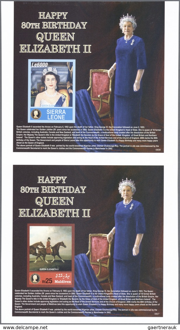 Thematik: Königtum, Adel / Royalty, Nobility: 2006, MALDIVES And Sierra Leone: 80th Birthday Of QEII - Royalties, Royals