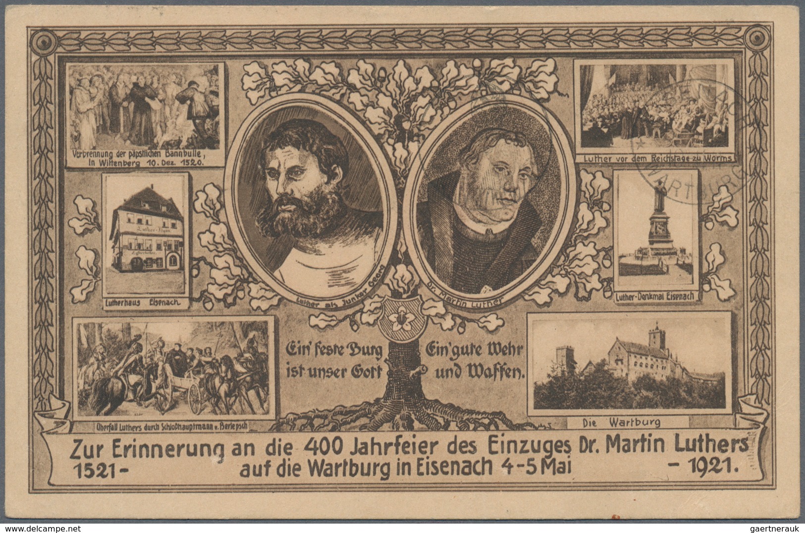 Thematik: Luther: 1921, Dt. Reich. Privat-Postkarte 40 Pf Germania "400-Jahrfeier Des Einzuges Dr. M - Teología