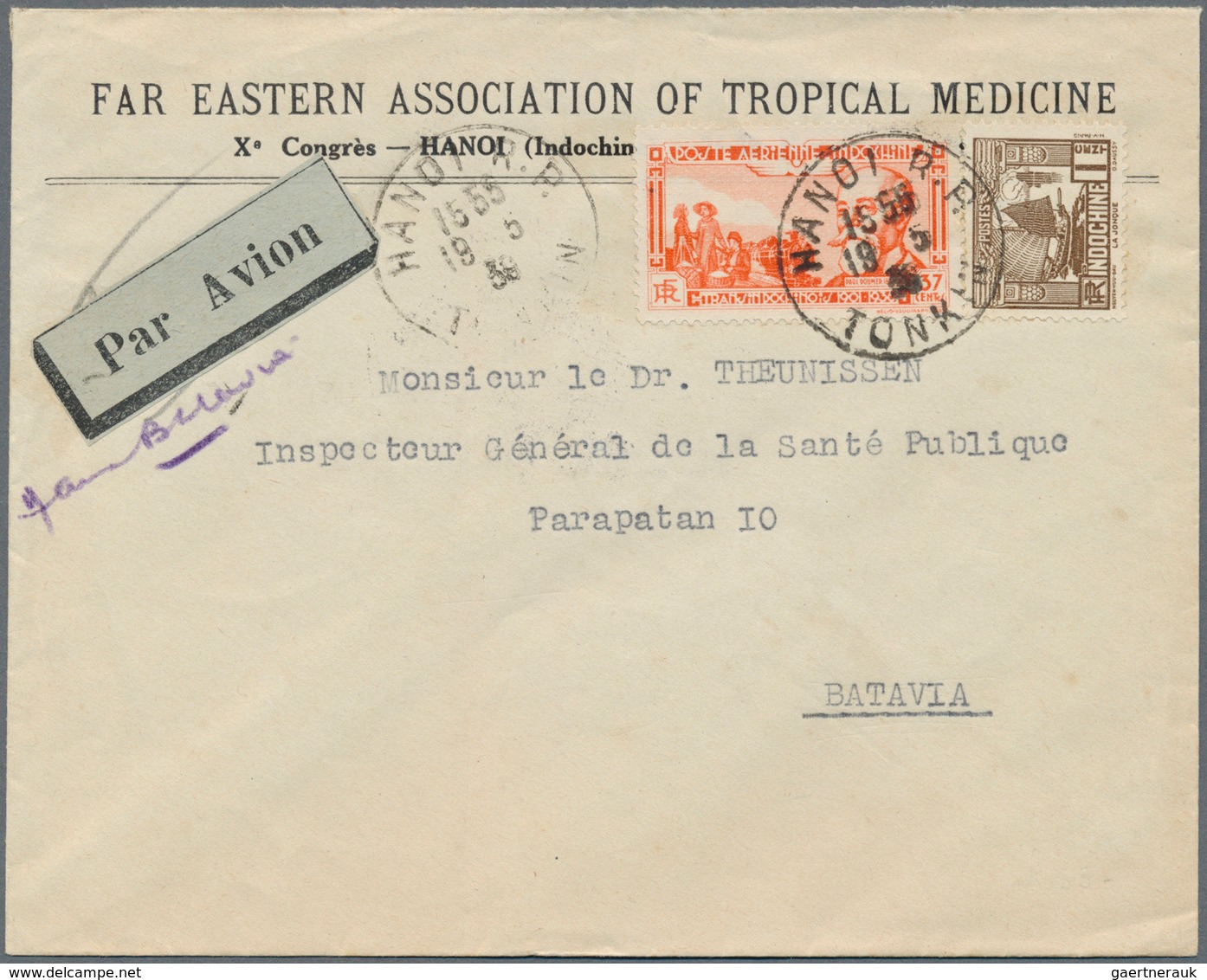 Thematik: Medizin, Gesundheit / Medicine, Health: 1939, Indochina. Congress Letter "Far Eastern Asso - Medicine