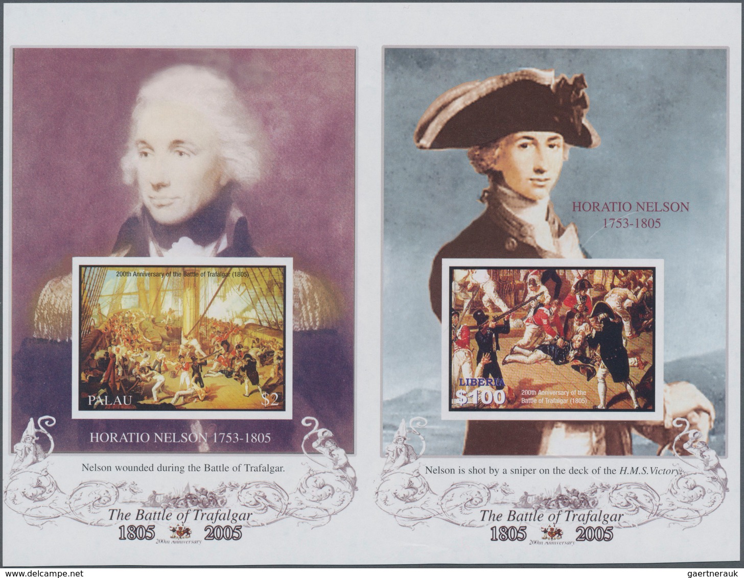 Thematik: Militär / Military: 2005, PALAU And LIBERIA: 200 Years Battle Of Trafalgar (paintings) Hor - Militares