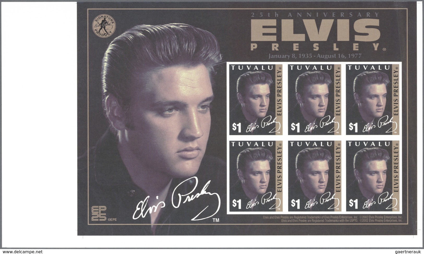 Thematik: Musik / Music: 2002, TUVALU: 25 Anniversary Of The Death Of Elvis Presley $1 In An IMPERFO - Music