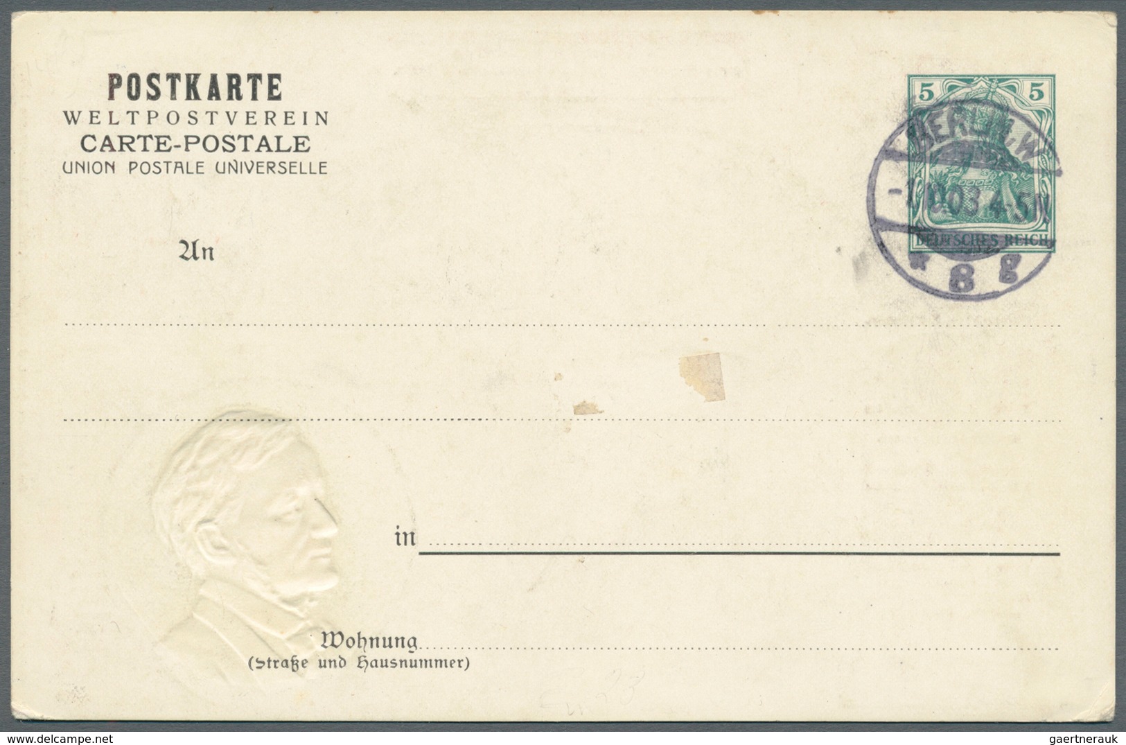 Thematik: Musik-Komponisten / Music-composers: 1903, Dt. Reich. Privat-Postkarte 5 Pf Germania "Enth - Music