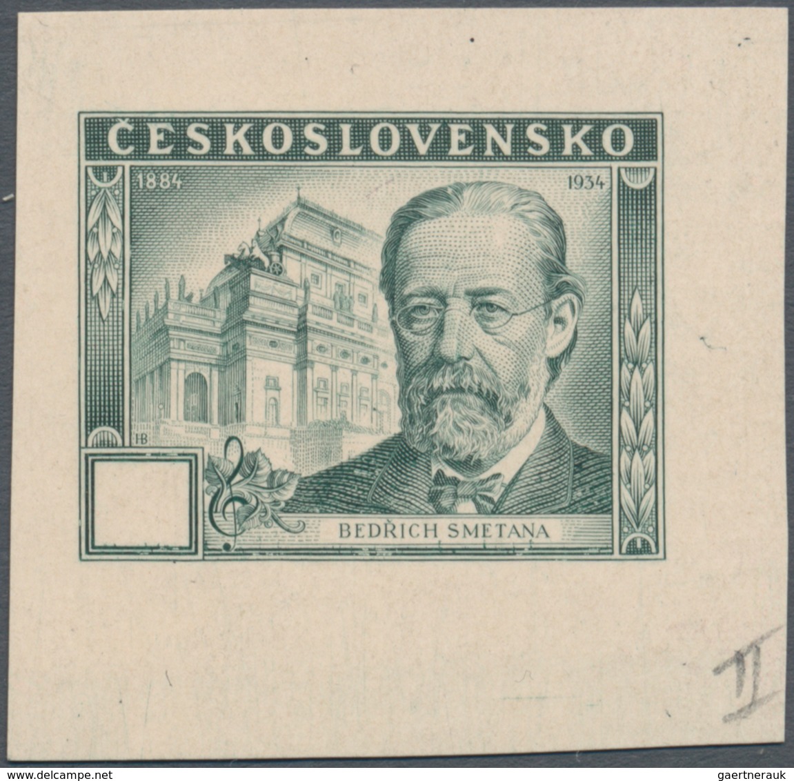 Thematik: Musik-Komponisten / Music-composers: 1934, "1834 - 1934 Smetana", Artist's Proof In Grey-g - Music