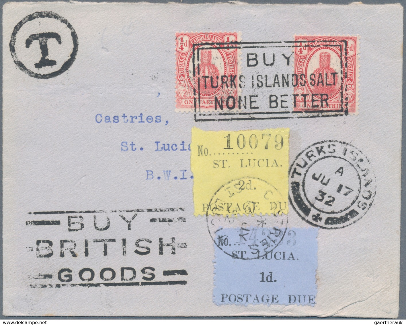 Thematik: Nahrung-Salz / Food-salt: 1932, Turks Islands. Letter With Two Times ¼d Caicos Islands And - Alimentación
