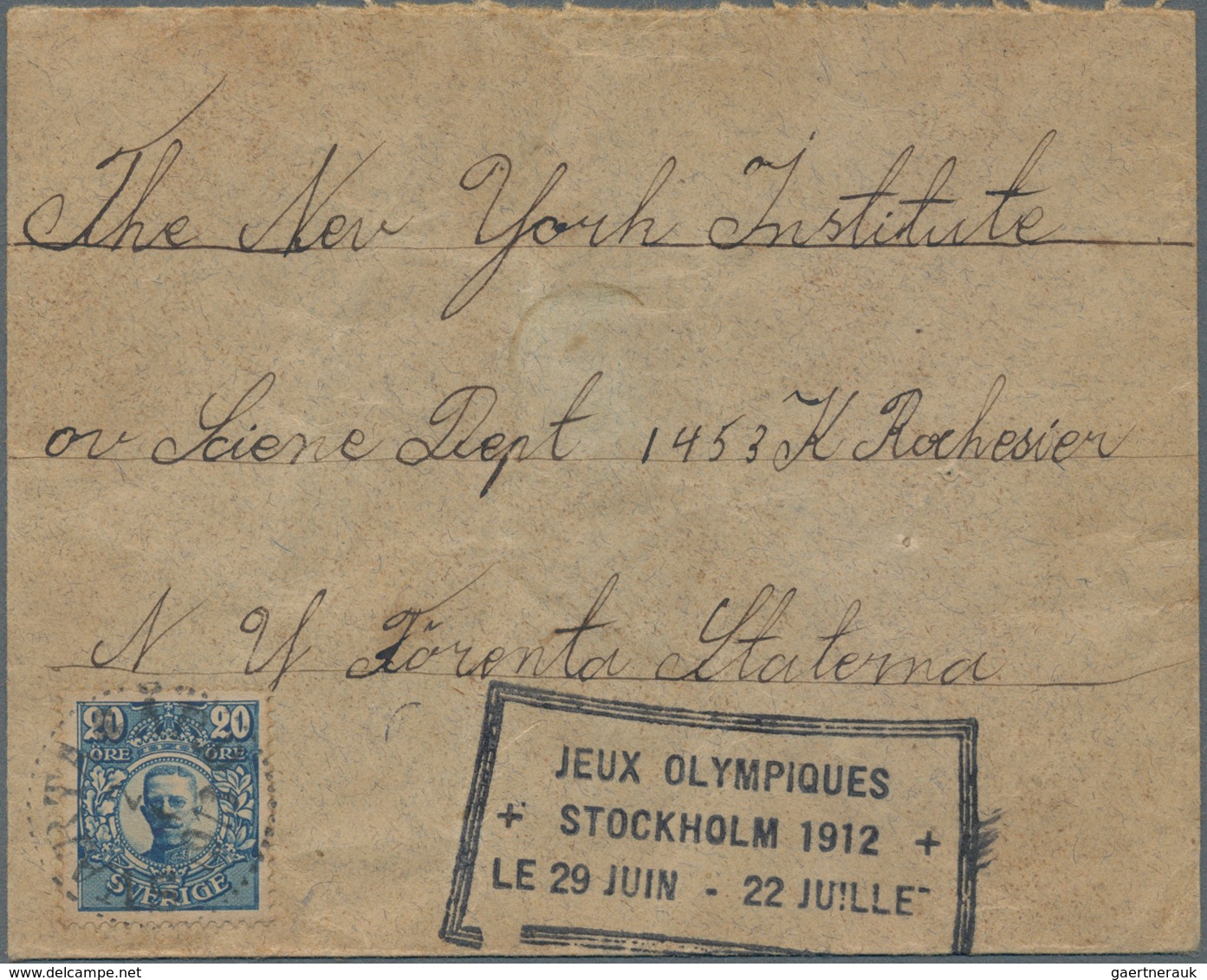 Thematik: Olympische Spiele / Olympic Games: 1912, Schweden Brief Mit 20 Öre Nach USA Mit Speziellem - Other & Unclassified