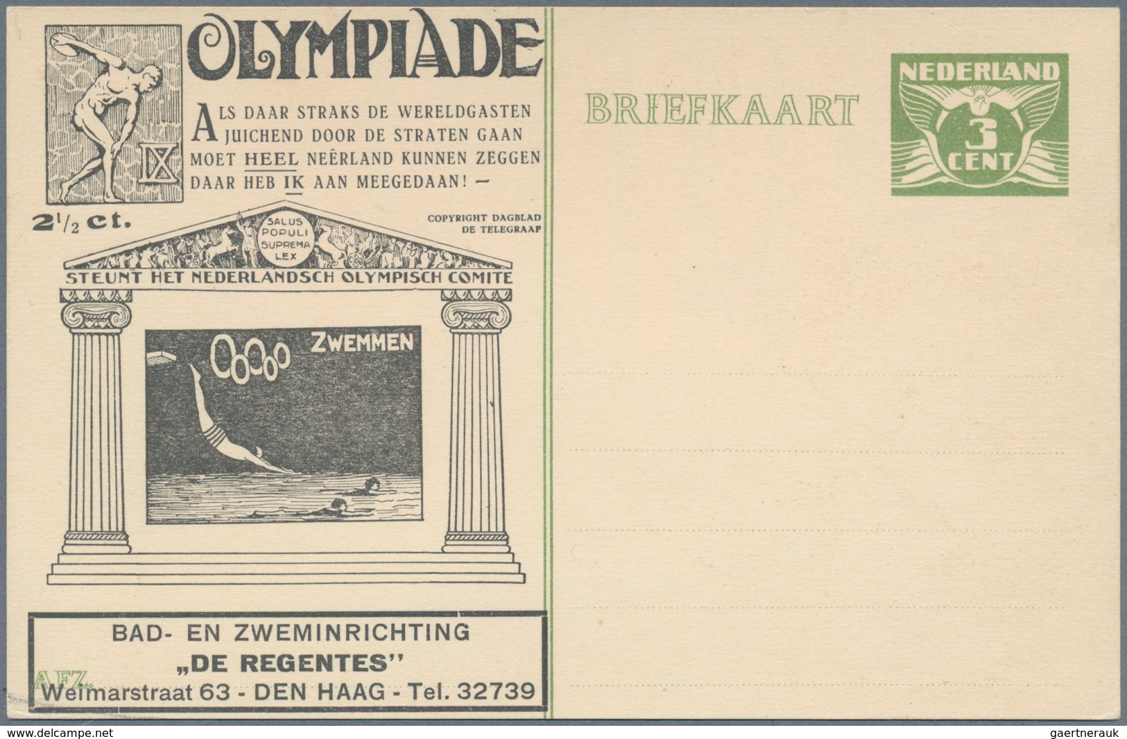 Thematik: Olympische Spiele / Olympic Games: 1928, Niederlande, GSK 3 C. Mit Vs. Schwarzem Zudruck " - Andere & Zonder Classificatie